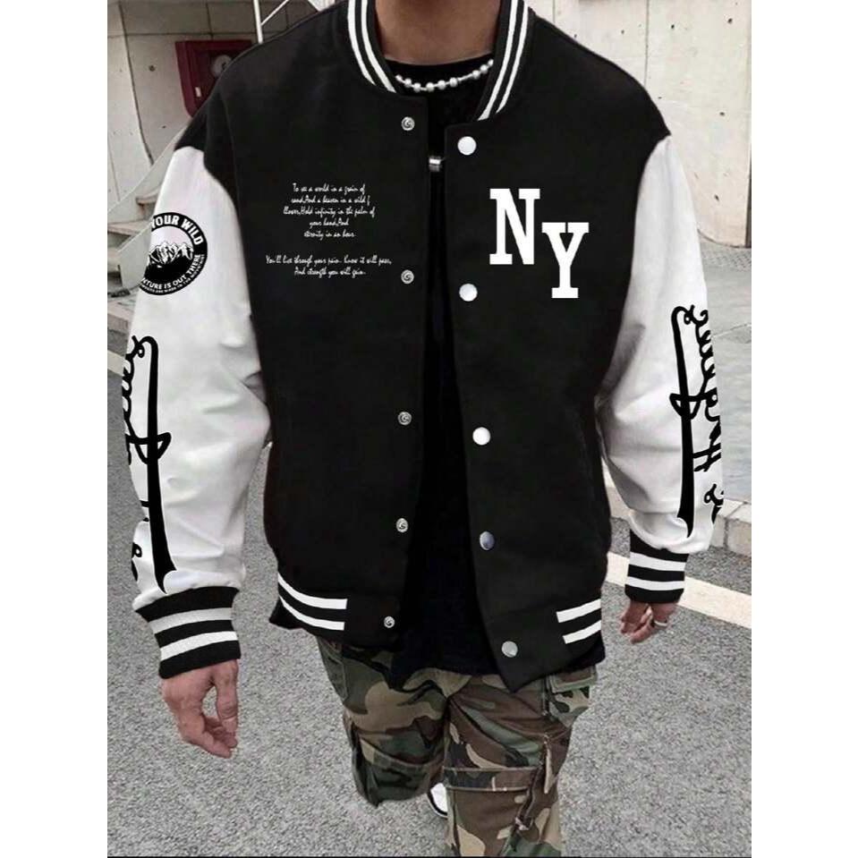 JAKET BASEBALL PRIA - VARSITY KANCING LOGO NY - JACKET SPORTY