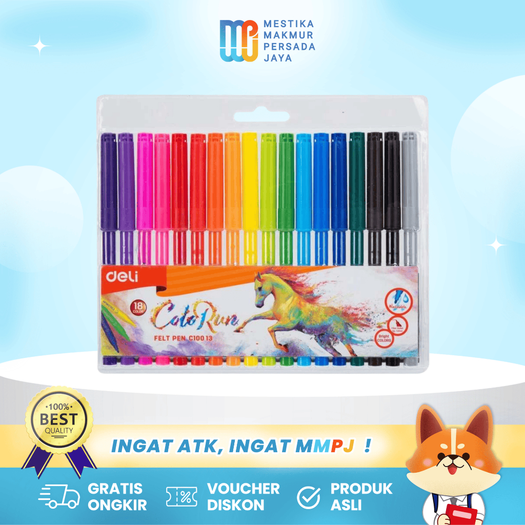 

Deli School Felt Pen Washable 1.0mm - Spidol Warna Warni 1 Set EC10013