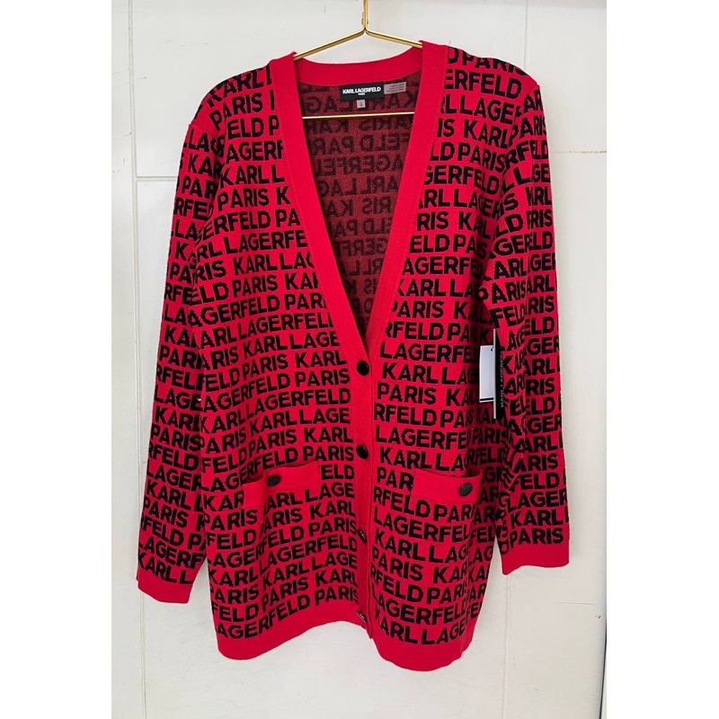 Ready KL Paris Logo Collarless Cardigan Red Multicolor