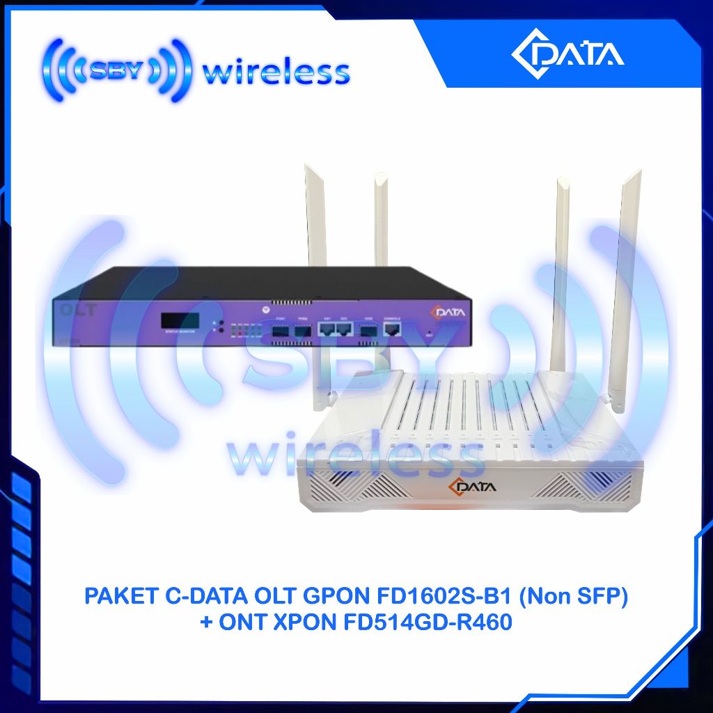 Paket C-data FD1602S-B1 OLT GPON (Non SFP) With FD514GD-R460 ONT ONU XPON Cdata (OLT 2 PON port 2GE 