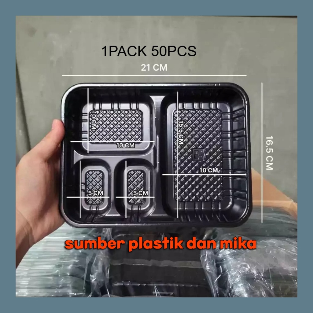 [ 25PCS & 50PCS ] MIKA RTR-224 BOX BENTO SEKAT 4 HIPS + TUTUP / TRAY BENTO SEKAT 4 TAHAN PANAS MIKA 