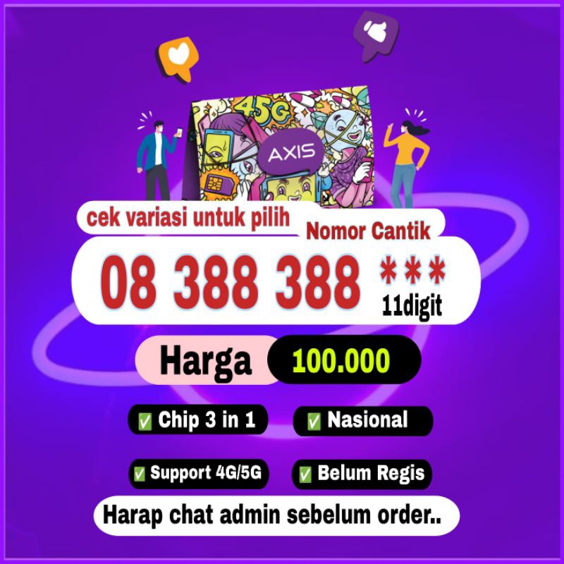nomor cantik axis 11digit rapih 4G support 5G 388 388