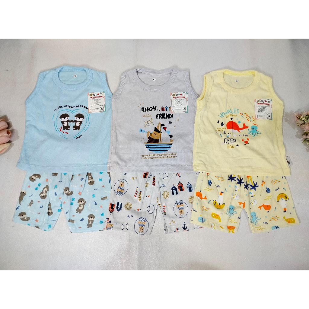 Setelan Singlet  Ayomi Size S/ Setelan Baju Butung Bayi Newborn UNISEX/ Baju Kutung Bayi - 4211