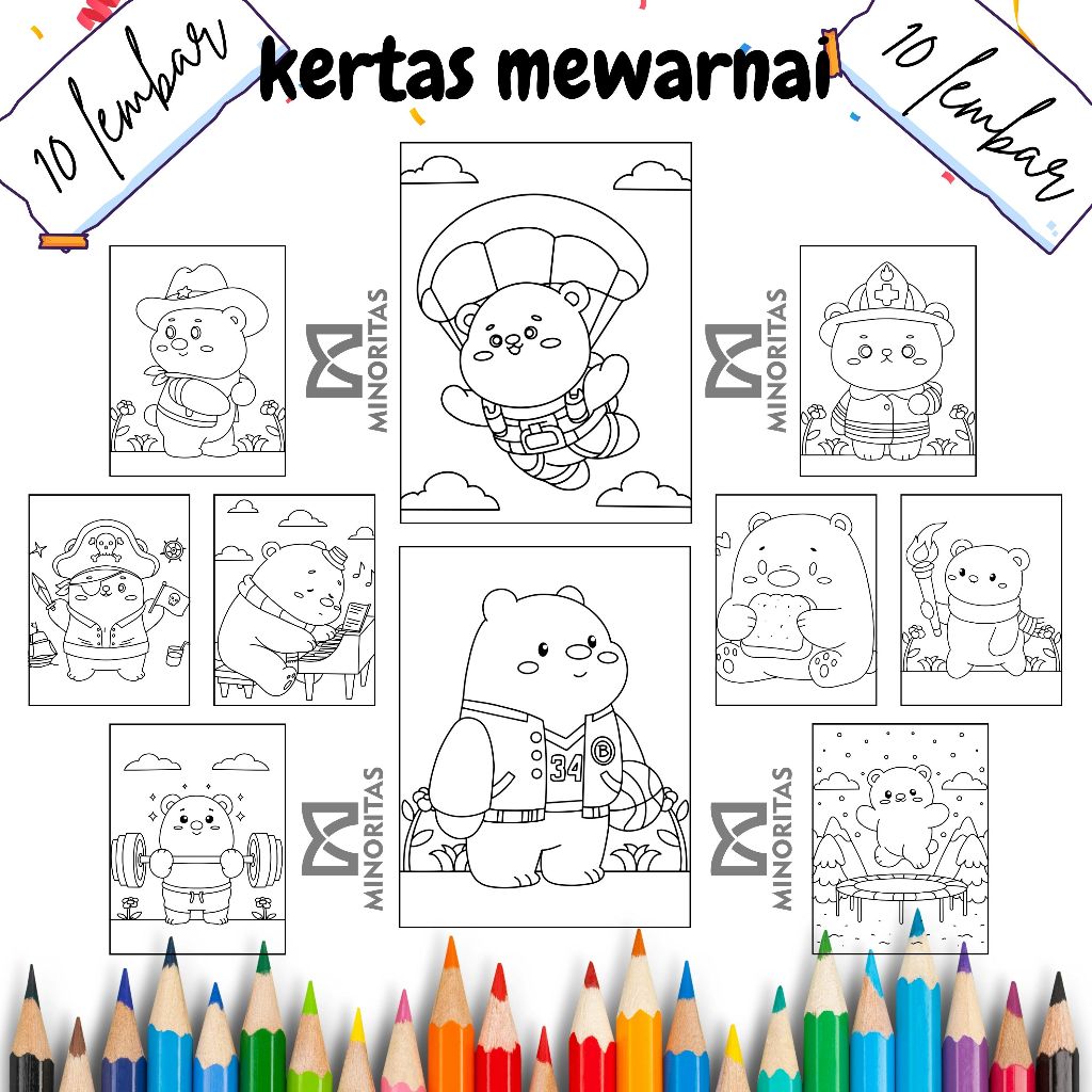

10 Lembar Kertas Mewarnai BERUANG BEAR A (TERMURAH DI SHOPEE) Tebal 80 gsm