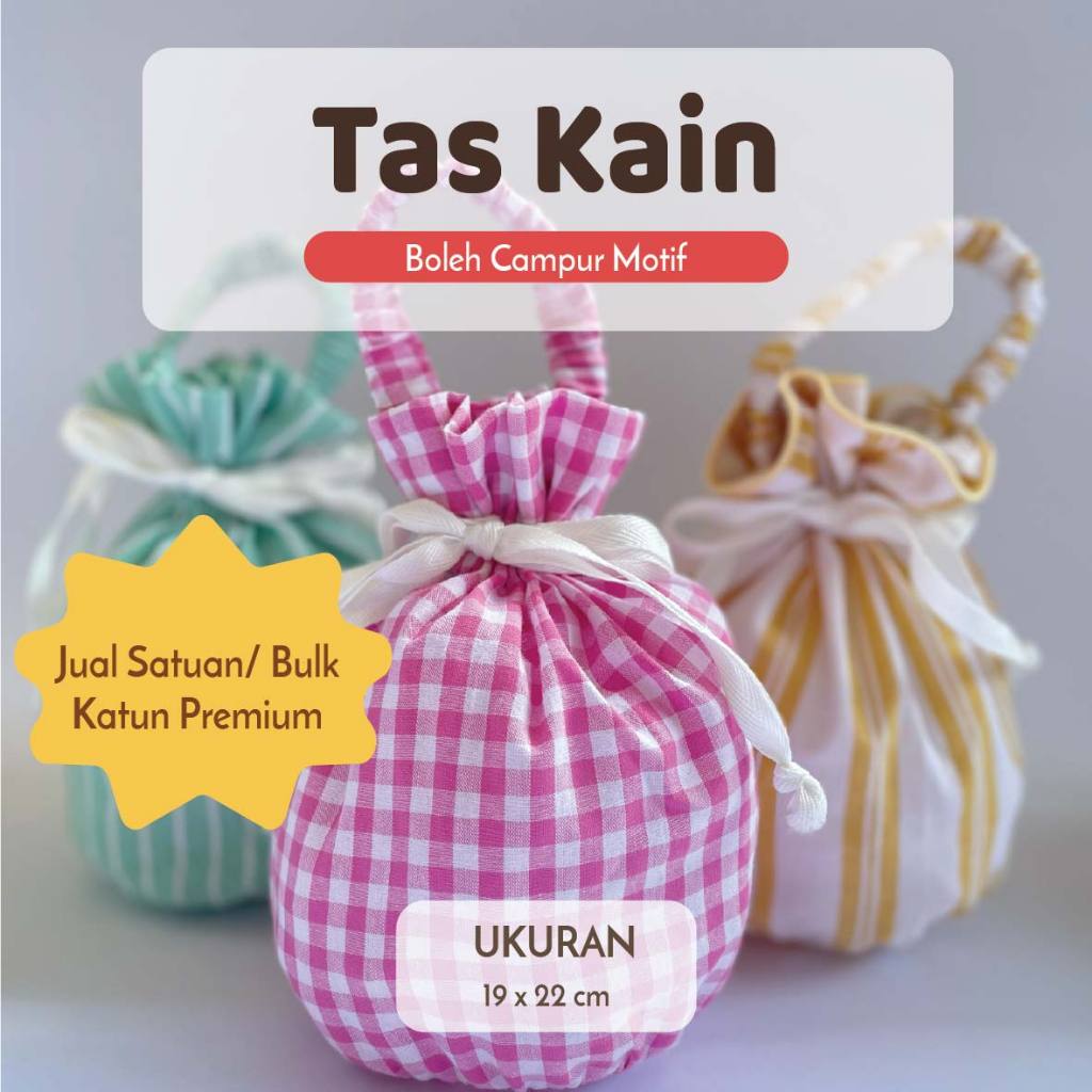 

TAS Kain HAMPERS TAS KATUN uk.19x22 cm Tali Jinjing Goodie Bag Tote Bag Goodie Bag Souvenir TK025