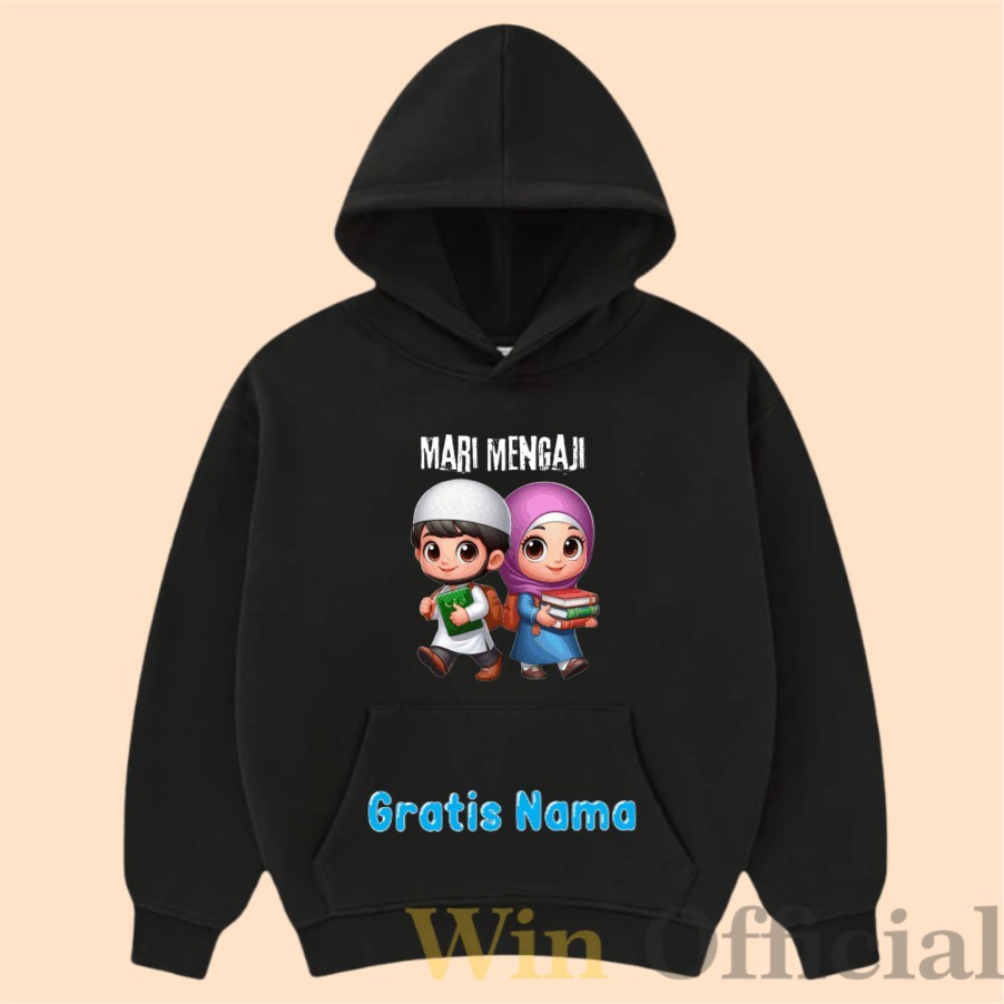 Jaket Sweater Hoodie Anak Laki Laki Perempuan Motif Dakwah Muslim Islami Mari Mengaji Hoodie Anak