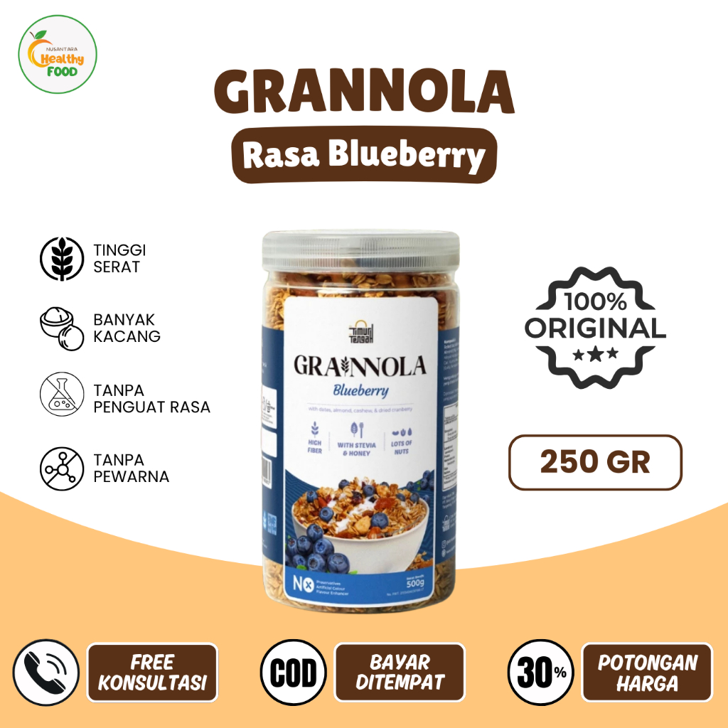 

Granola Blueberry Sereal Sarapan Diet Sehat Oatmeal Cemilan Rendah Kalori Healty Food 250gr