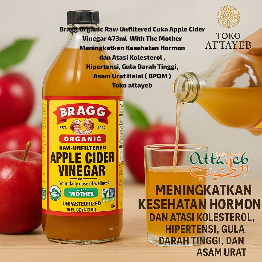

Bragg Organic Raw Unfiltered Cuka Apple Cider Vinegar 473ml With The Mother Meningkatkan Kesehatan Hormon dan Atasi Kolesterol , Hipertensi, Gula Darah Tinggi, dan Asam Urat Halal ( BPOM )