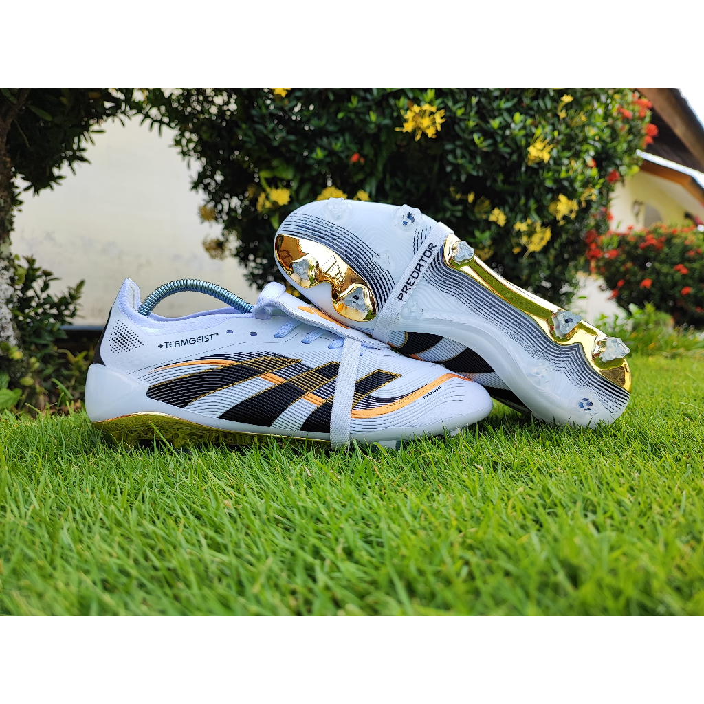 [Best Seller] Sepatu Bola Adidas Predator Elite Tongue Teamgeist FG - White Black Metallic Gold - CO