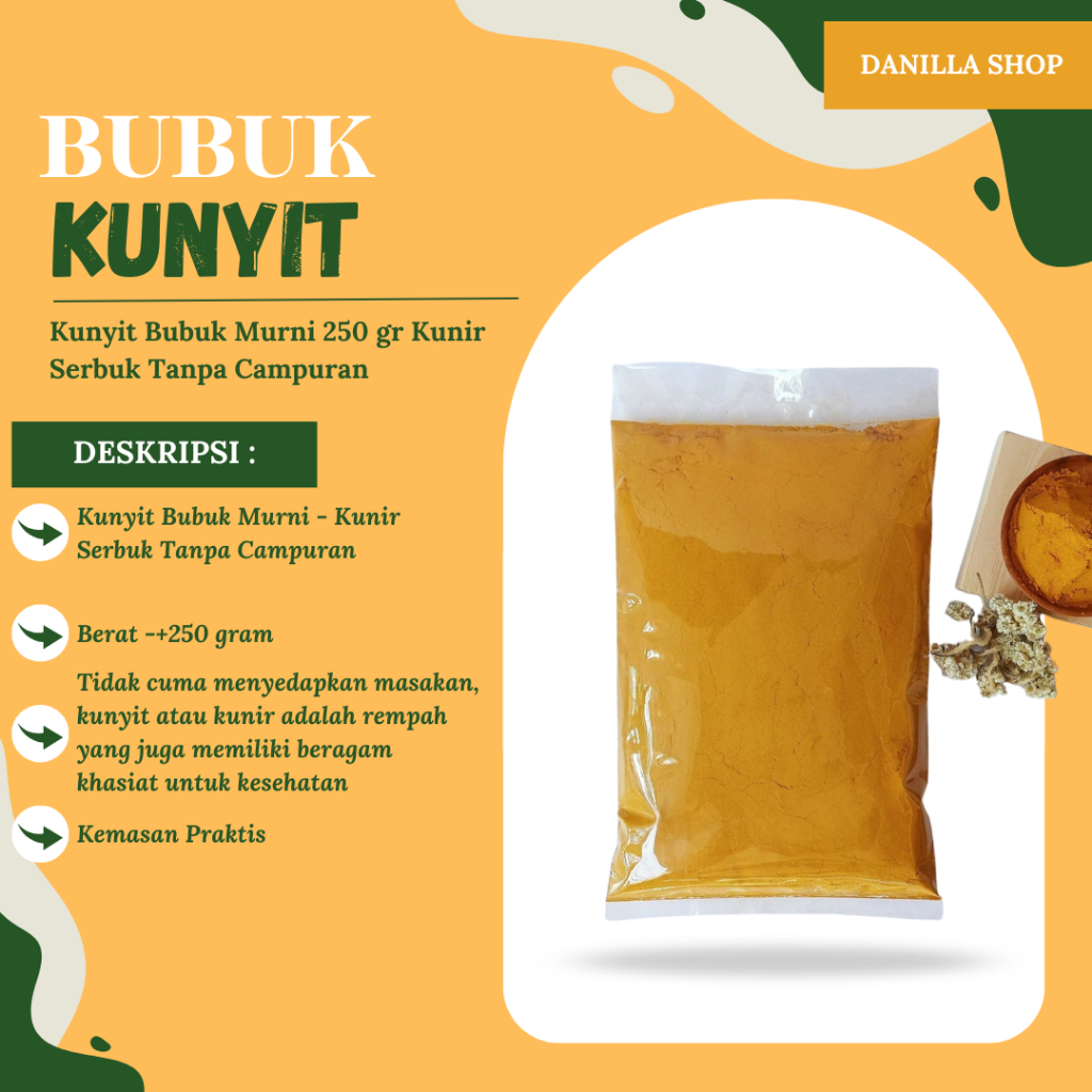 

Kunyit Bubuk Murni 250 gr Kunir Serbuk Tanpa Campuran Premium