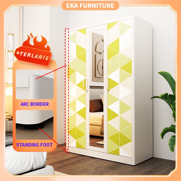 EKA Lemari Pakaian Besi 3 Pintu | Lemari Baju Besi 3 Pintu | Lemari Pakaian Besi 3 Pintu Sliding