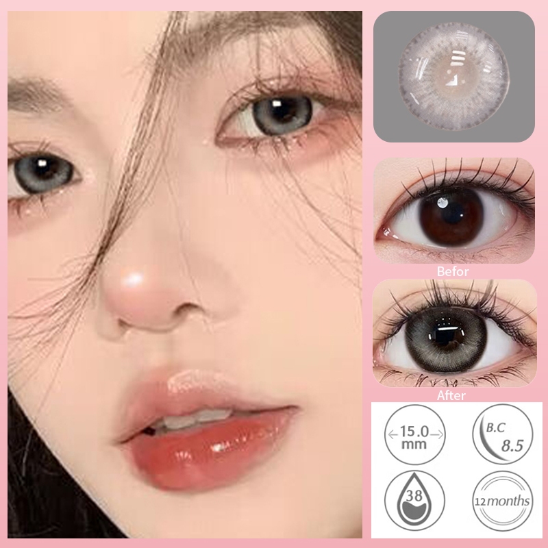 [COD] Softlens Mata Bening Gray 15mm Gaya Korea Untuk Pemula Tahan 1 Tahun Kadar Air Tinggi