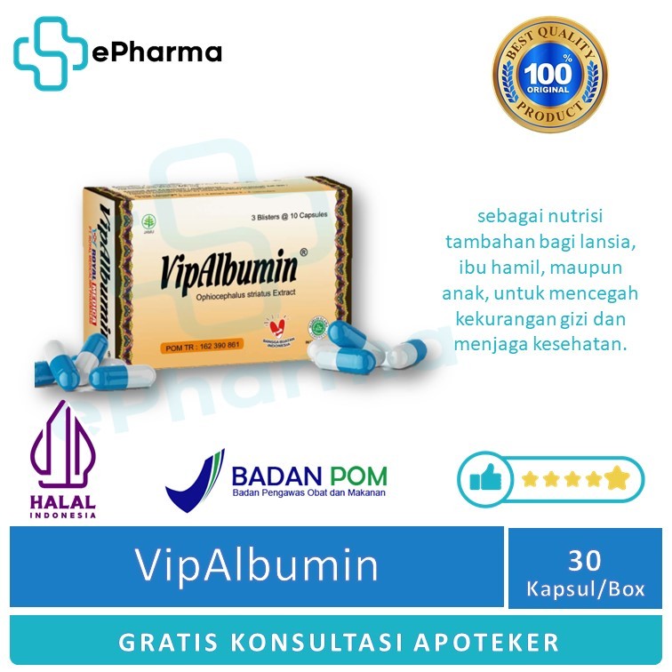 VipAlbumin Box dan Strip | Kapsul VIP Albumin, Ekstrak ikan Gabus atau Kutuk