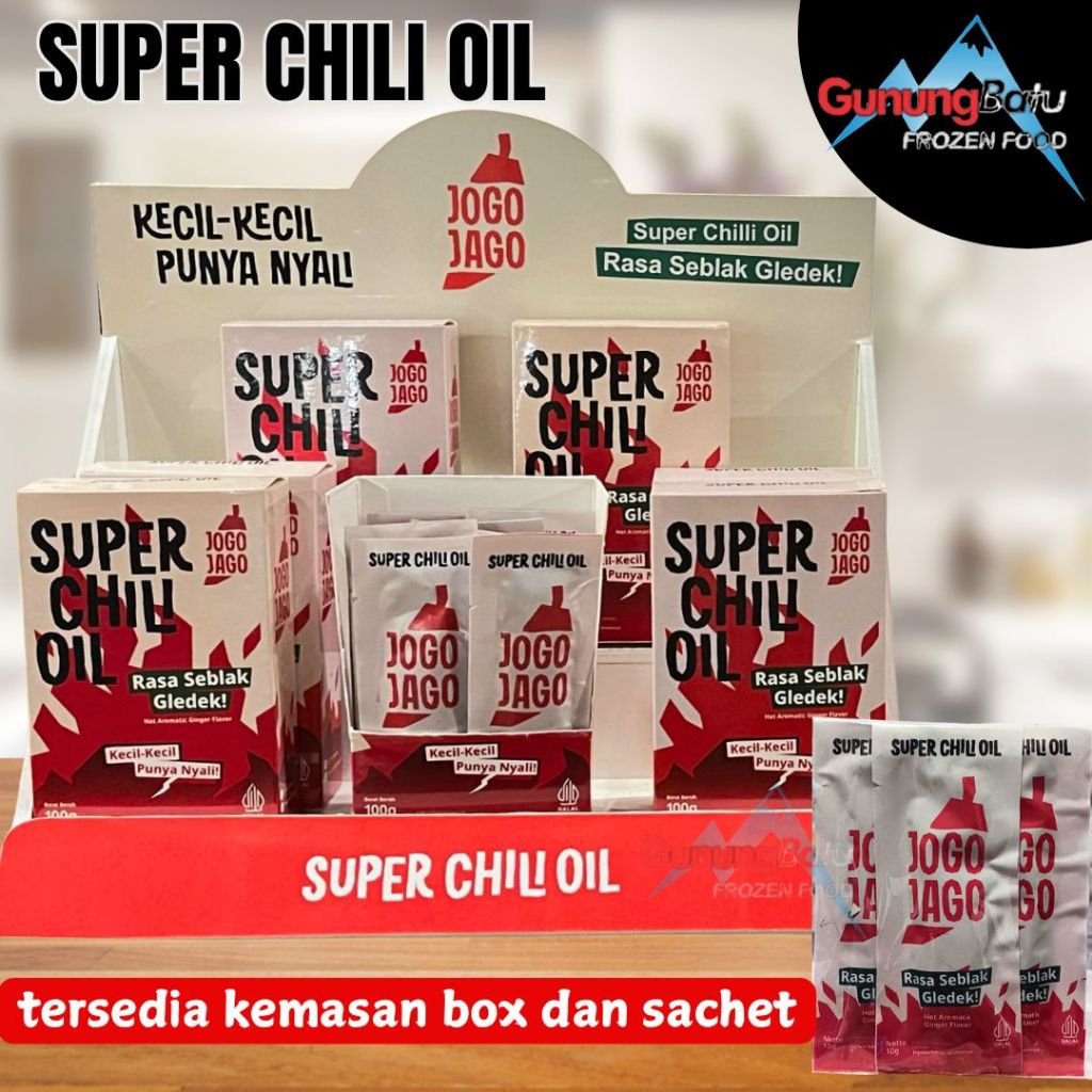 

SUPER CHILI OIL RASA SEBLAK GLEDEK KEMASAN BOX ISI 10 SACHET/ 2 SACHET