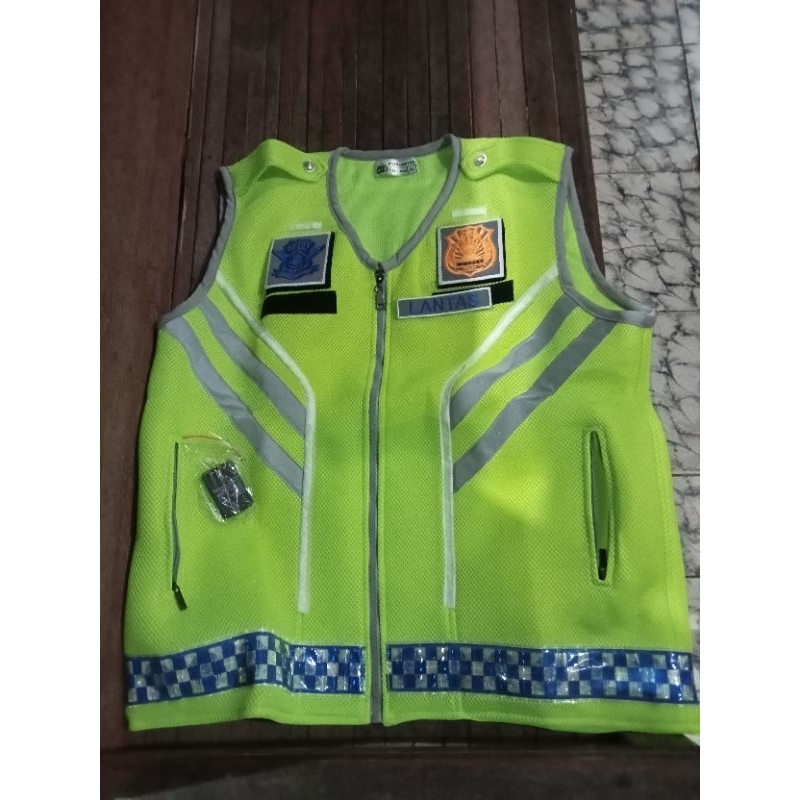 rompi polisi pakai lampu/rompi polantas hitam variasi hijau baru