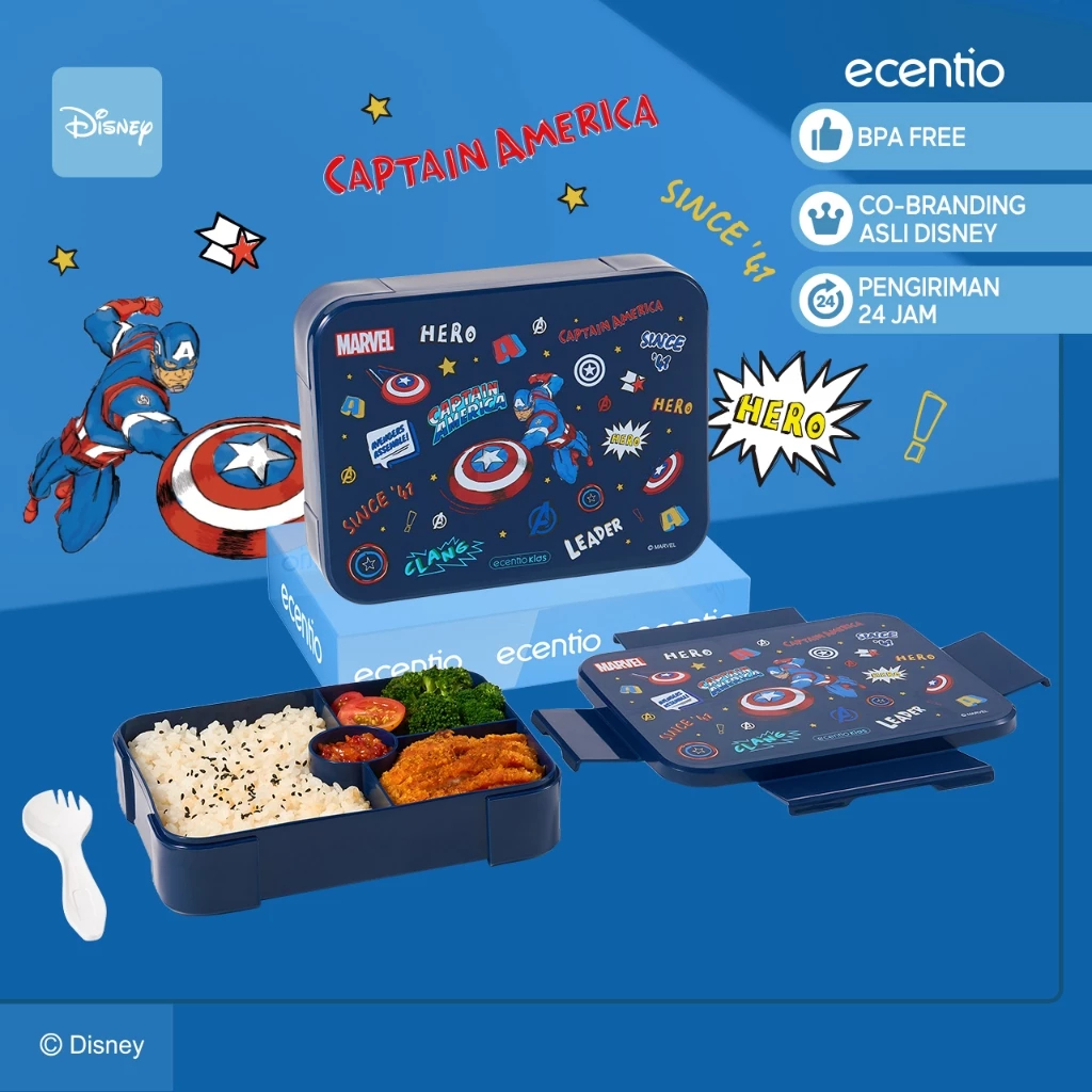 Ecentio Lunch Box Set Anti Tumpah Tempat Makan Marvel Captain America
