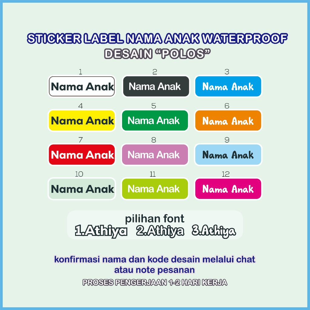 Stiker Label Nama Anak Custom Waterproof Tahan Air DTF UV Untuk Alat Makan Botol Minum & Alat Tulis