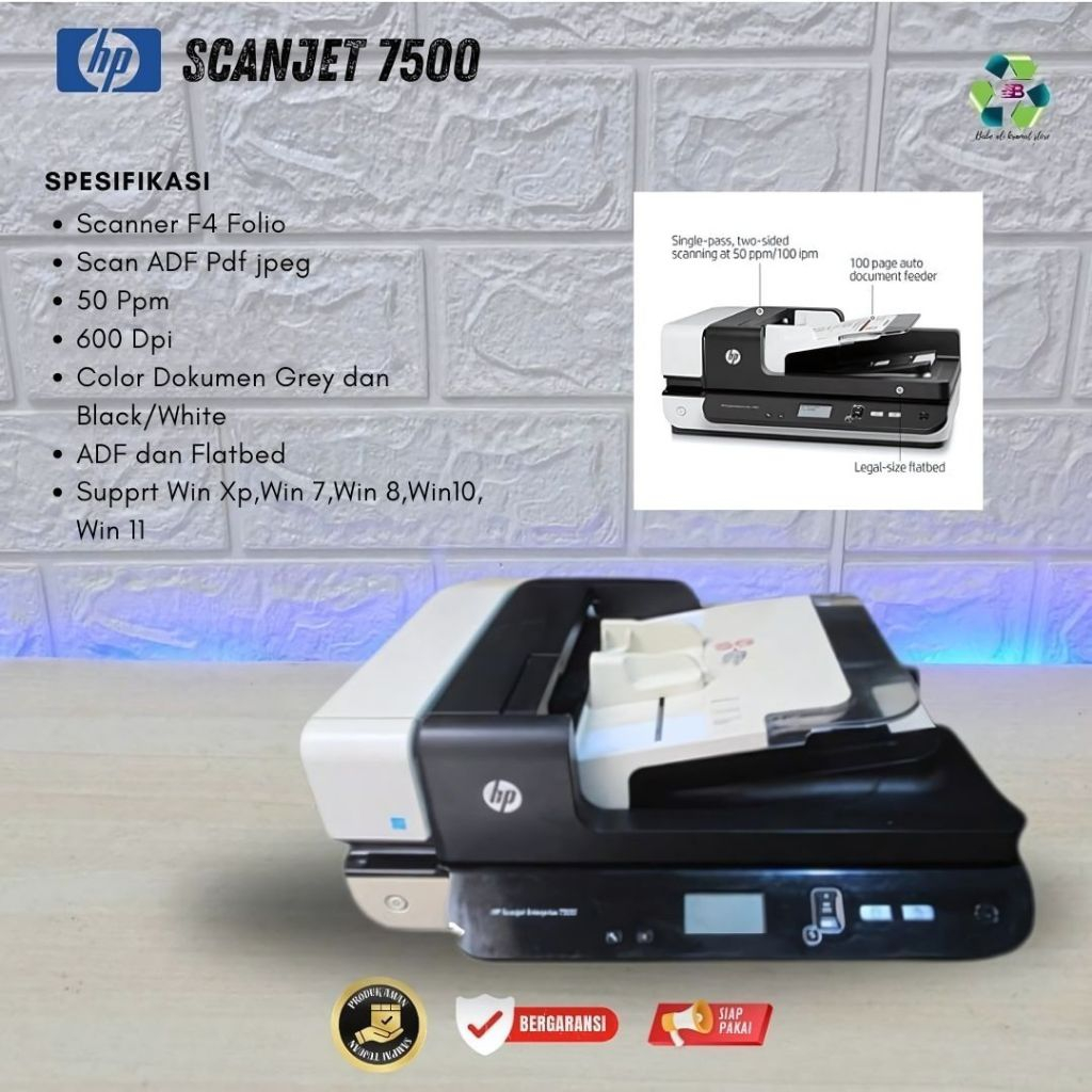 Scanner Hp Scanjet 7500 Color F4  600 Dpi Adf Dan Flatbed otomatis