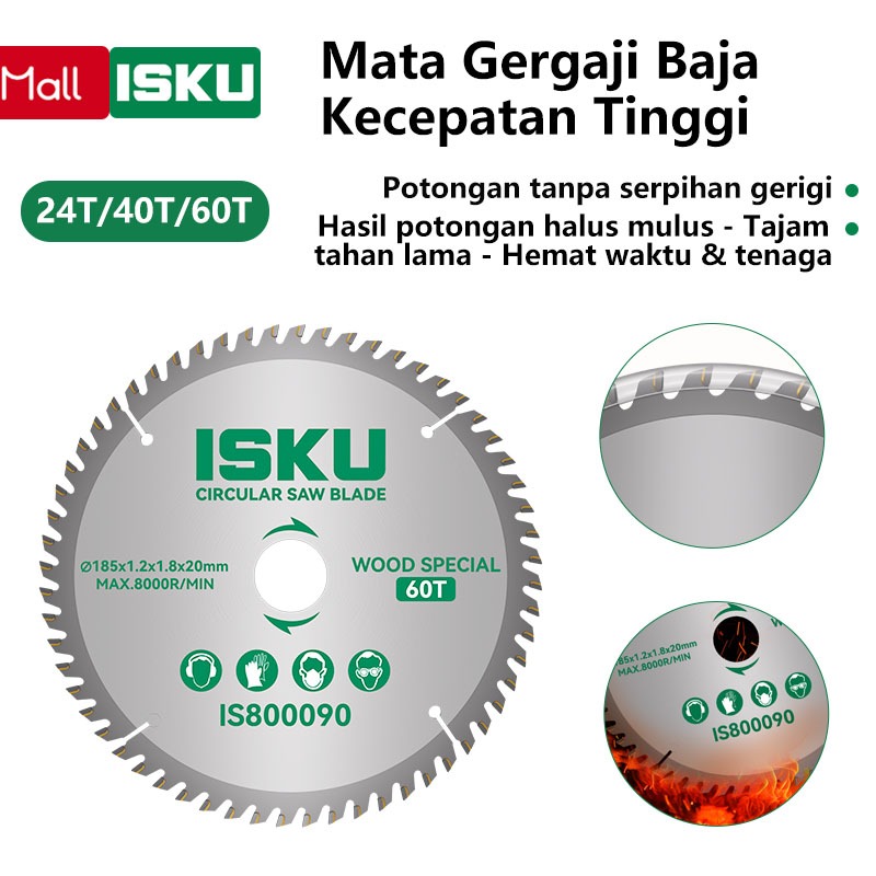 ISKU Circular Saw Blade Paduan Baja Wolfram Mata Gergaji Baja  Ø185mm 601T - Wood Special, Kecepatan