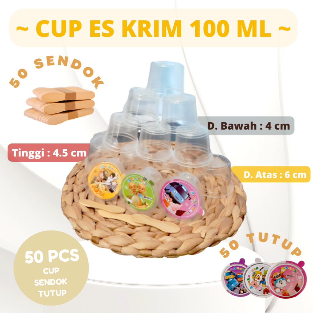 

Cap Es Krim Ukuran 100 Mil Bening Cup Ice Cream Puding Mini Cap Es Krim 50 Pcs
