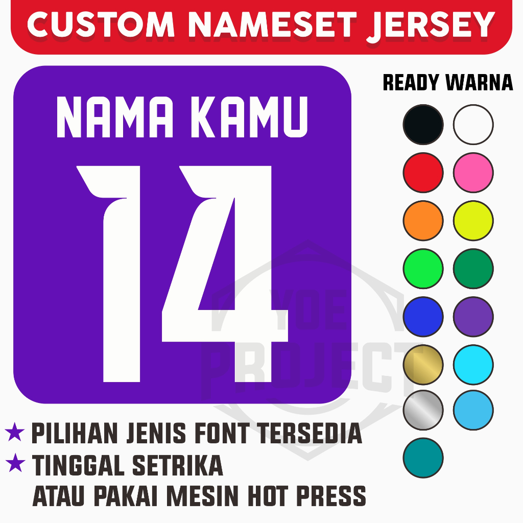 CUSTOM Nameset jersey nomor punggung sablon Polyflex tahan lama sablon setrika