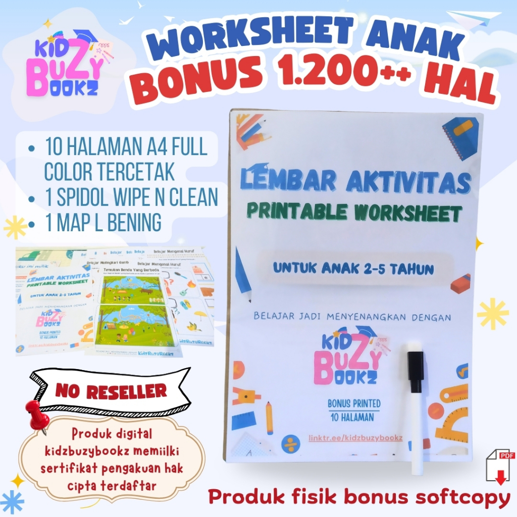 Lembar Kerja Worksheet Anak 2 Tahun Keatas BONUS 1200 Halaman