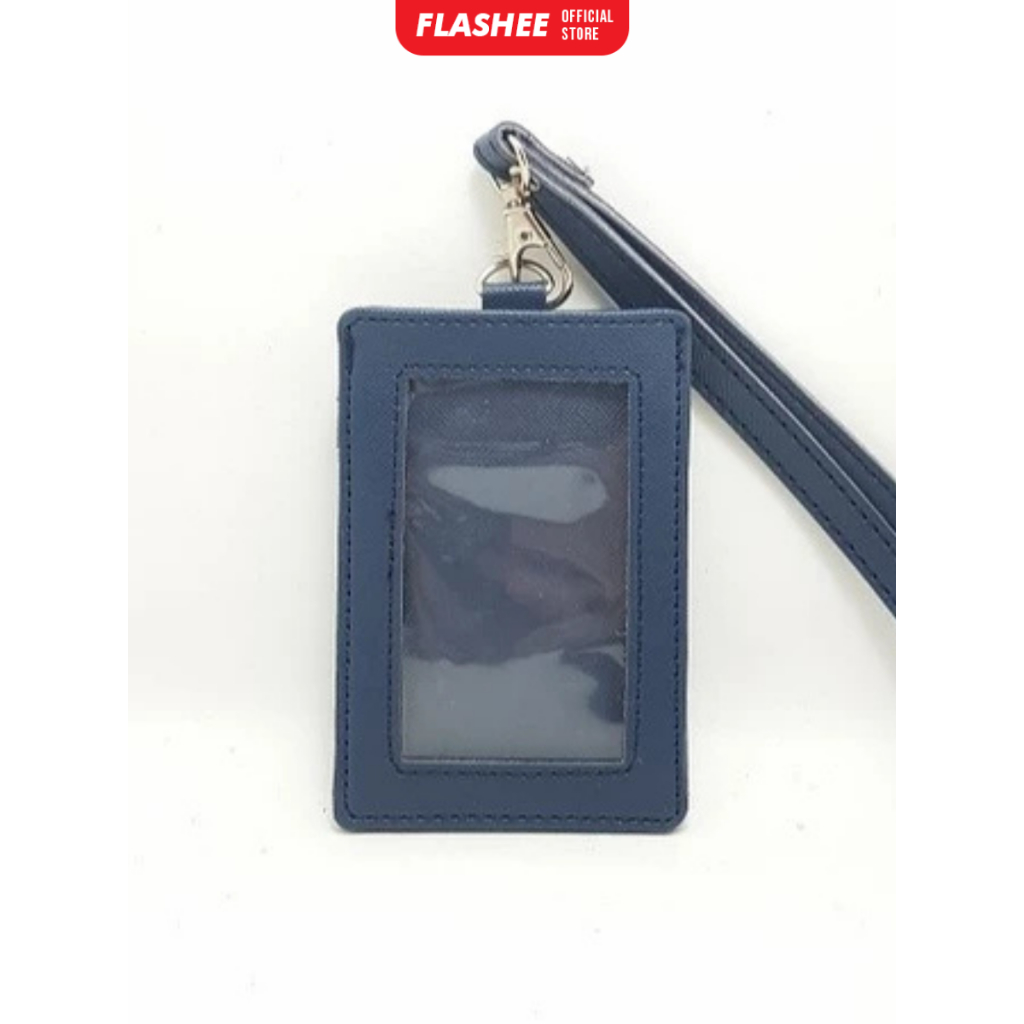 

Flashee ID Card Holder Kulit Navy Lanyard Kulit Sintetis Name Tag PU Leather Elegan
