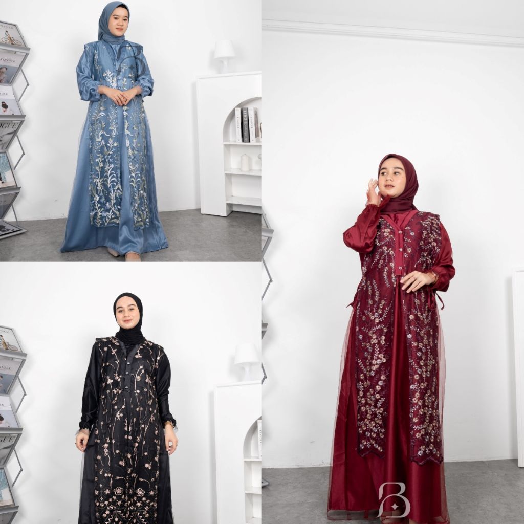 JEMMA DRESS SET TILE GARDEN BUSANA KONDANGAN BUSUI FRIENDLY GAMIS WANITA ELEGANT TERKINI DRESS SATIN