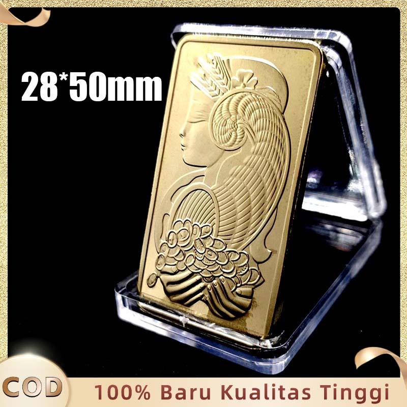 Koin Emas Souvenir Persegi Replika Emas Murni Logam Mulia Koin Jimat Kekayaan Emas Dewa