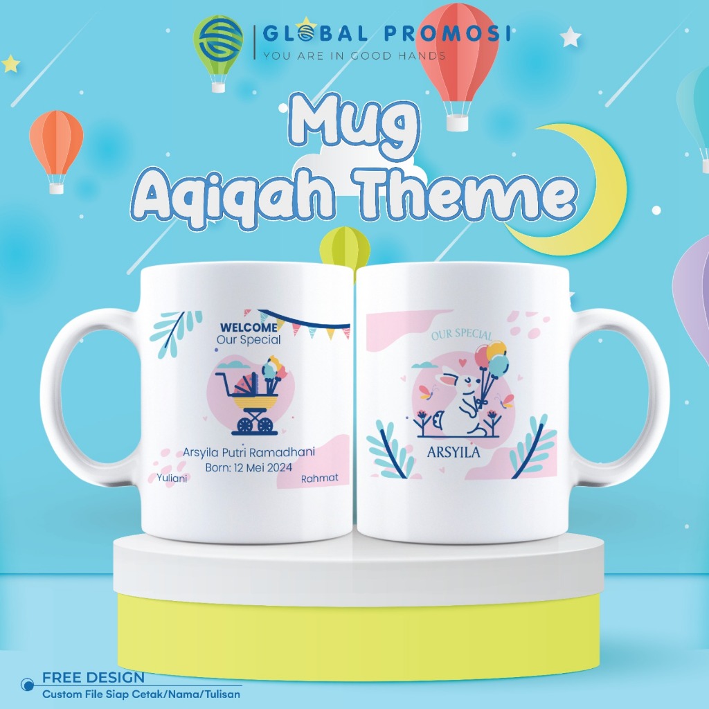Mug Souvenir Aqiqah Custom Nama Bayi Mug Aqiqah Hadiah Gift Cangkir 350ml Keramik