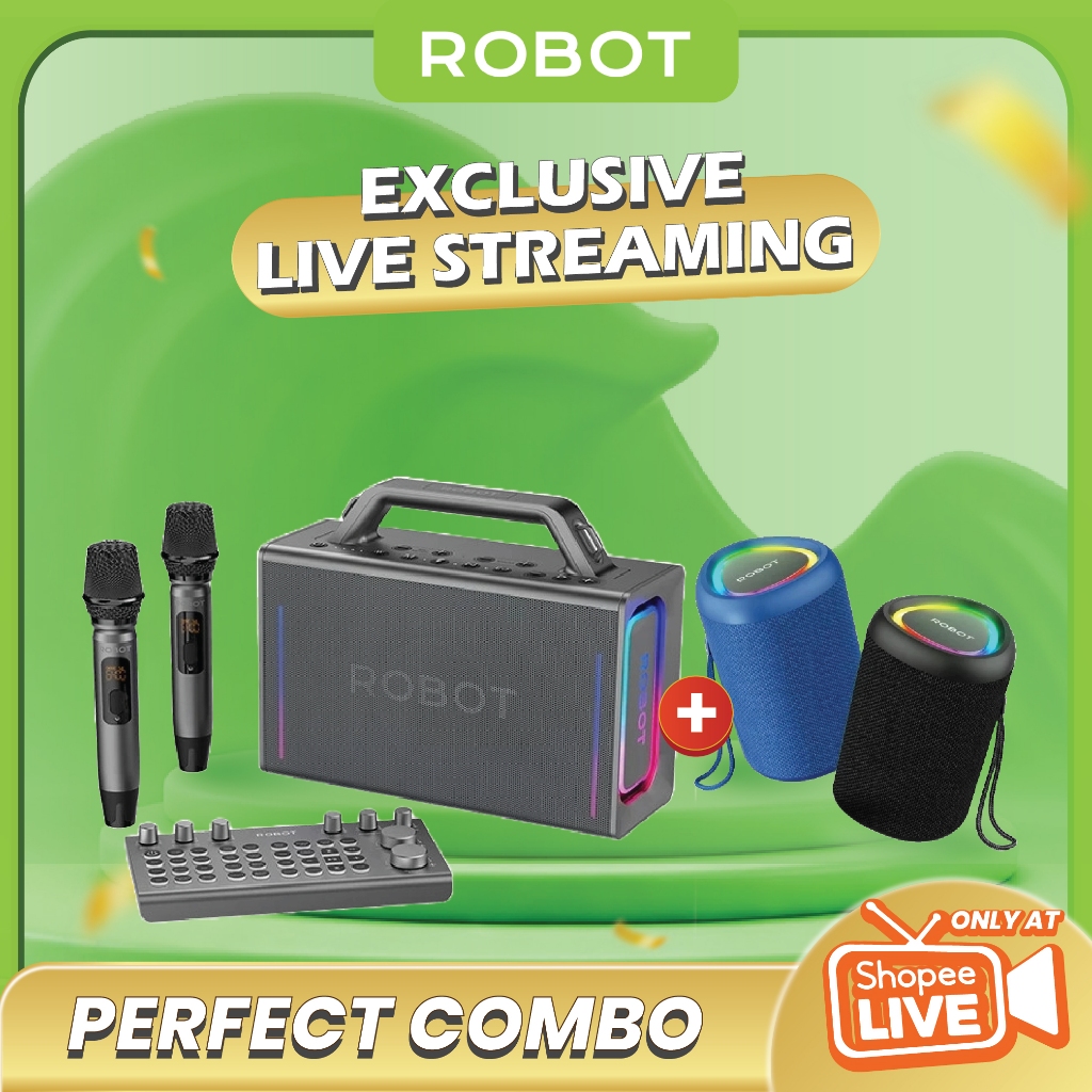 [FOR LIVE] FREE RB120 ROBOT Speaker Karaoke Outdoor RGB IPX6 100W Powerfull Bass with 2 Microphone W