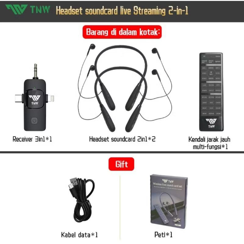 TNW S20 Live Sound card Microphone 2in1 Wireless Clip On Mic Audio Live Mixer