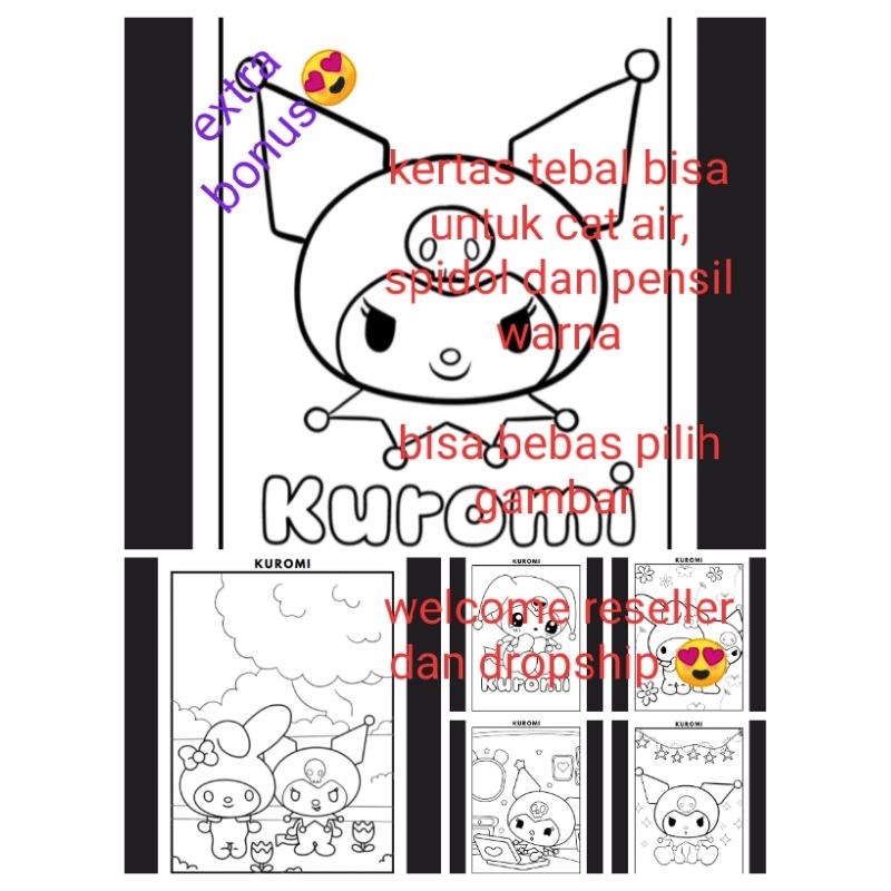 

Kertas/lembar/worksheet mewarnai A5 murah tema kuromi