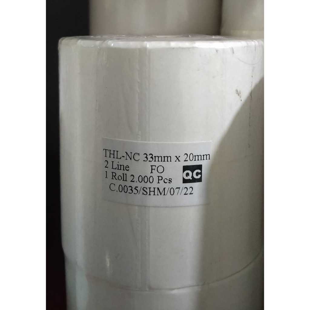 

label stiker thermal ukuran 33x20mm 2line isi 2000pcs/rol core 1 inchi