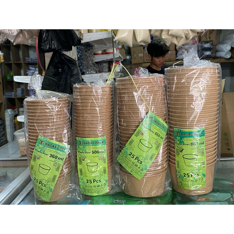 Paper Bowl Bagas laminasi mangkok kertas + tutup Rice Bowl 360ml, 500ml,650ml,800ml