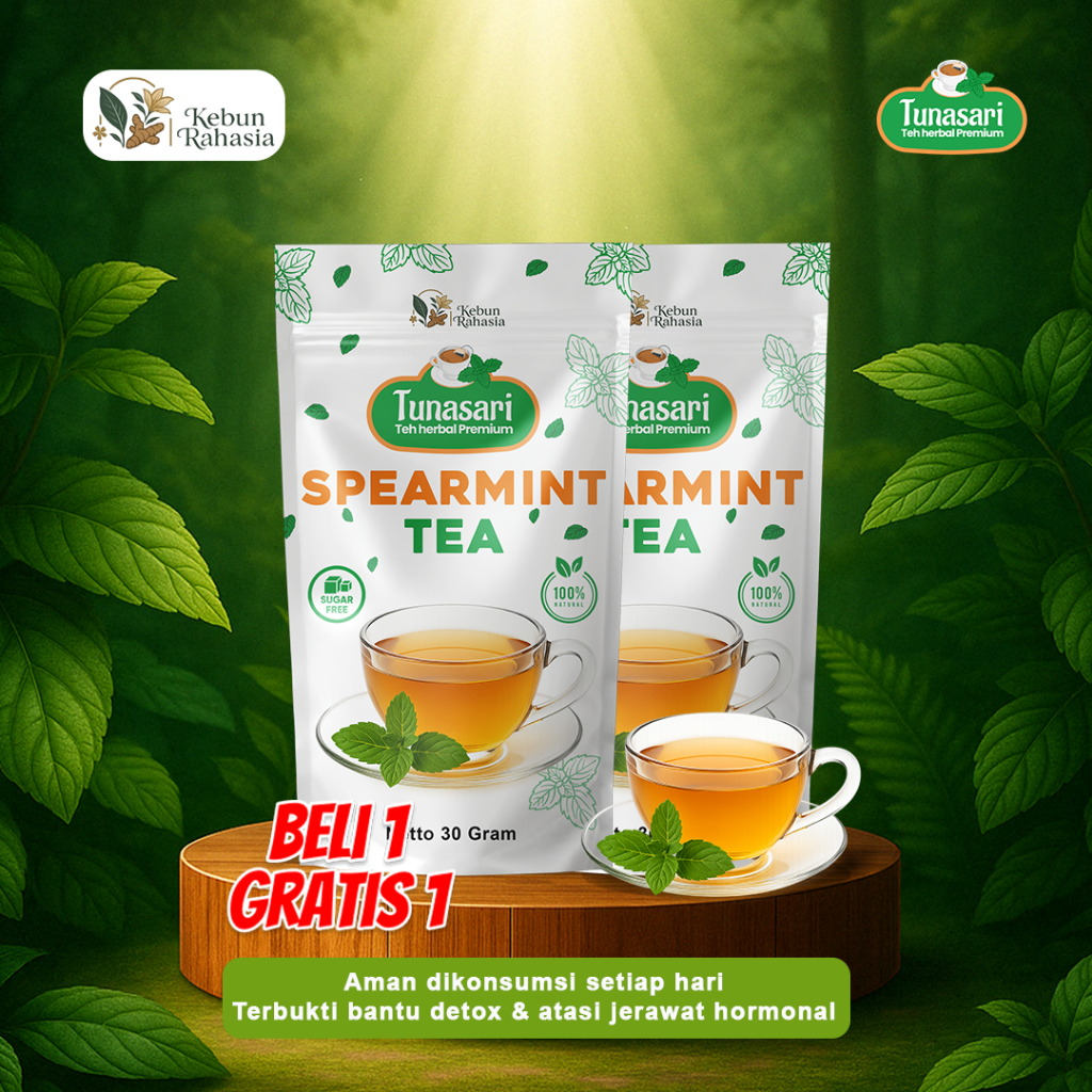 

TUNASARI Kebun Rahasia - Pure Spearmint Tea 1+1 Pouch | Original Teh Daun Mint Premium | Blended Spearmint Tea | Teh Spearmint Premium | Teh Racik Herbal untuk Jerawat Hormonal | PCOS | Promil