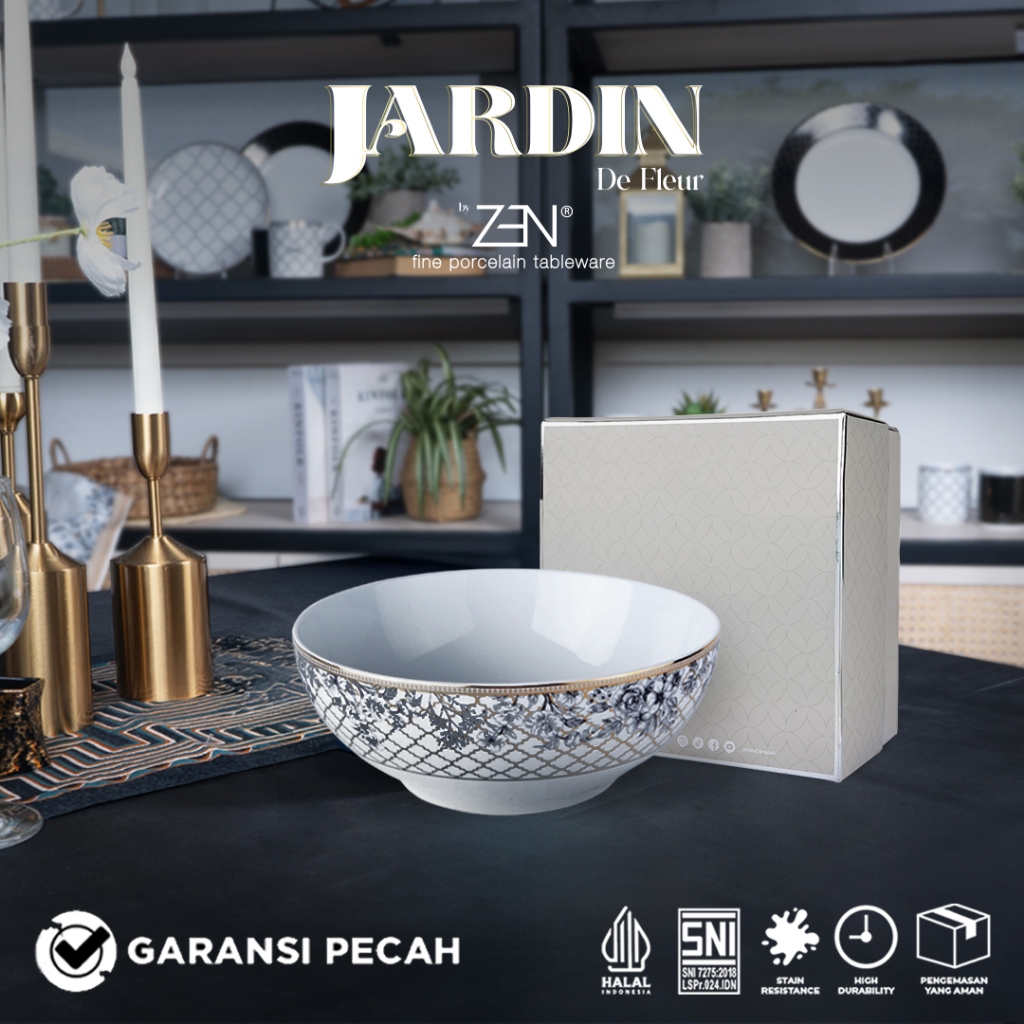 ZEN Mangkok Saji Besar Keramik Premium Jardin De Fleurs 1pcs + Box
