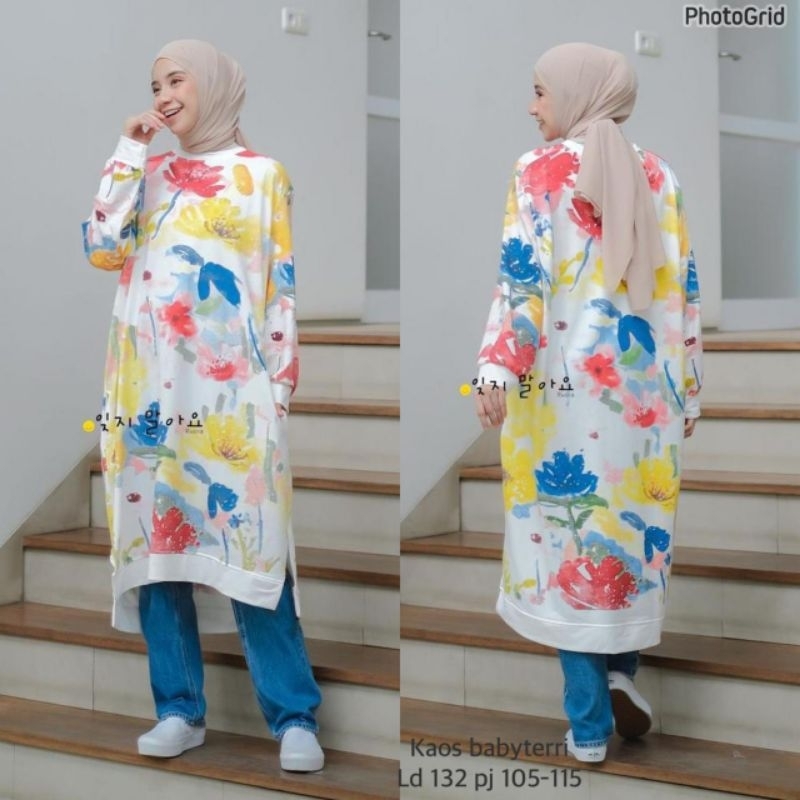 - Lucky Lacky Boutique - Kaos Wanita Cotton Combad Tunik Babyteri Babyterri Blouse Printing Premium 