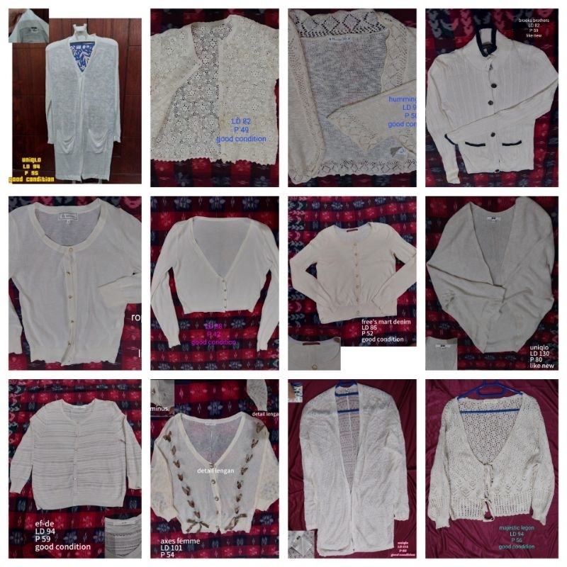 preloved cardigan white series branded (uniqlo, dll)