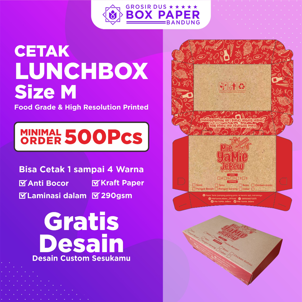 Lunch Box Size M 290gr Custom Cetak 1 Warna Kotak Makan Kertas Brown Paper Box Makanan Dus Kraft