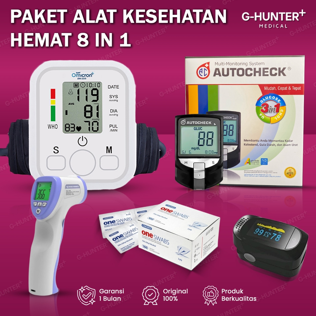 Paket Alat Kesehatan Lengkap 5 In 1 / ALAT CEK DARAH 3 IN 1 AUTOCHECK , GULA , ASAM , URAT ,