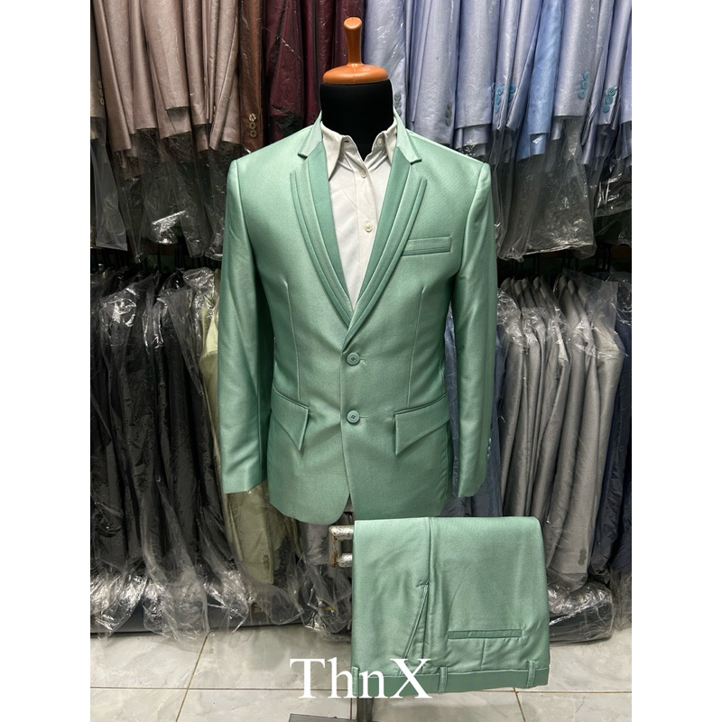 1 stel jas wedding jas nikah jas manten jas tailor slim fit model korean semi woll HIJAU WARDAH ( BO