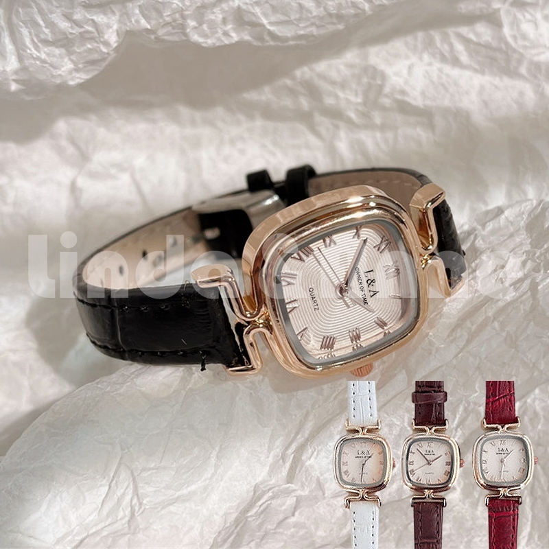 LAPAK ANE - JT11 Analog Jam Tangan Wanita Gaya Casual Vintage Kotak Persegi Strap Pu Leather Croco A