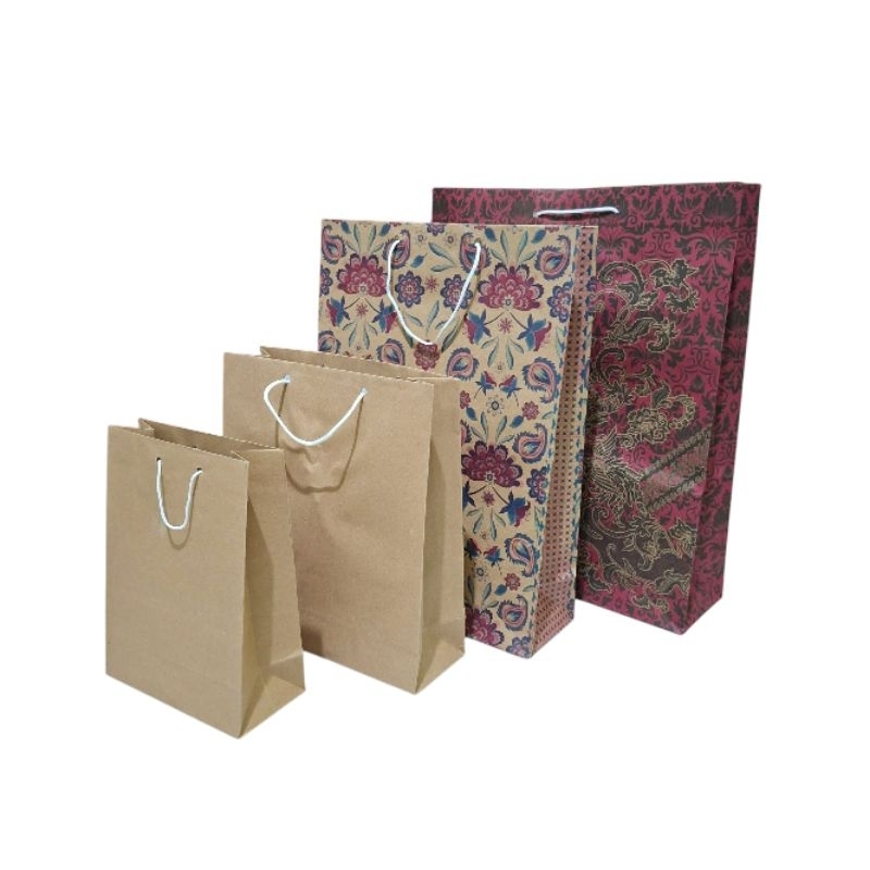 

(isi 12pcs) Paper bag ALL size / Tas kertas batik coklat polos bunga
