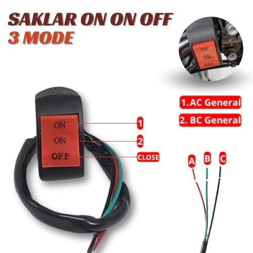 Saklar Switch Stang Motor ON ON OFF Lampu Tembak Motor 3 Kabel 2 Mode