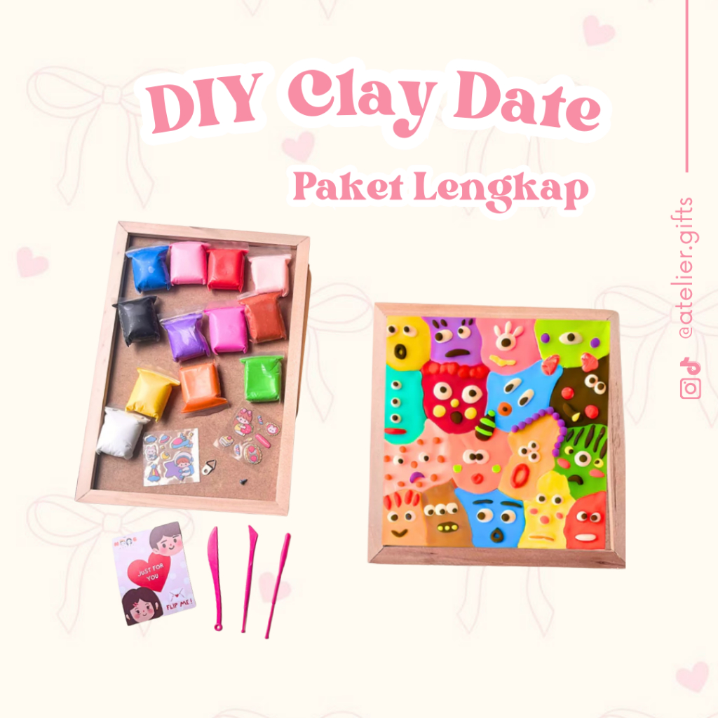 DIY Clay Date Couple 1 Set Frame Ugly Doodle | Ide Clay Date | Frame Clay Kit Lengkap I Couple Date 