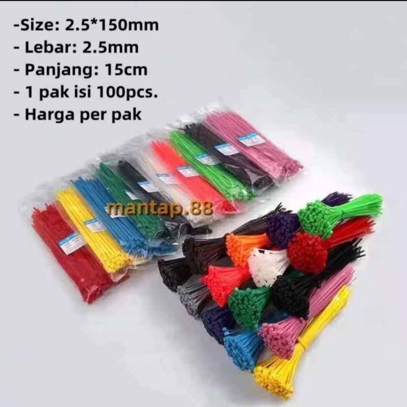 

Kabel Ties Nylon 15cm 1 Pack Isi 100pcs / Kabel Tis 15cm Berbagai Warna High Quality