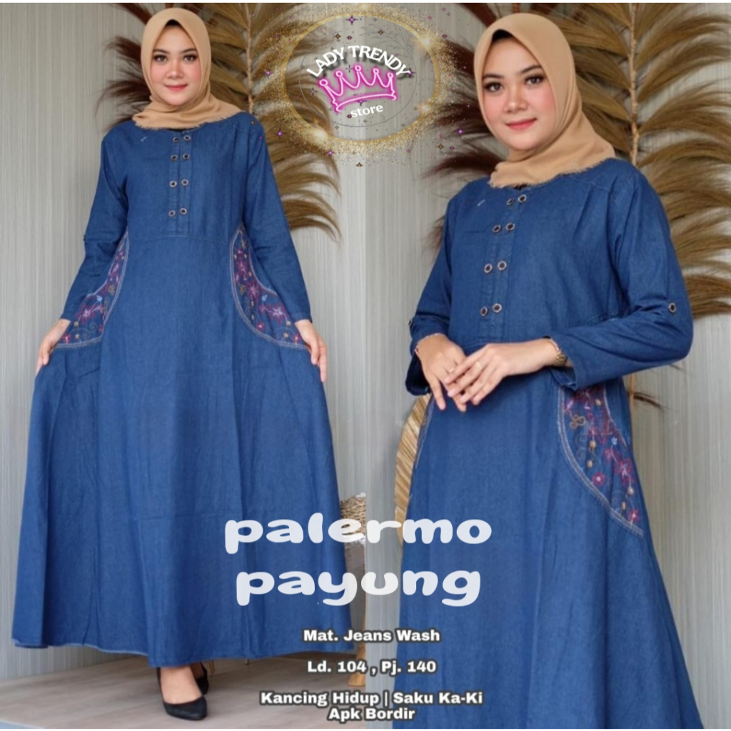gamis jeans bordir jumbo terbaru dress kekinian baju muslim wanita bestseller