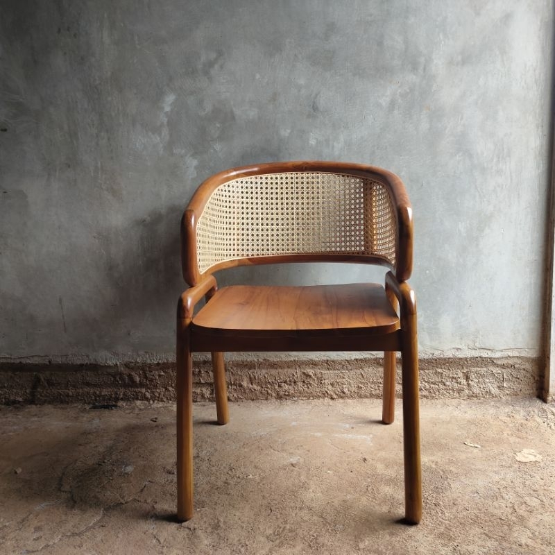 kursi cafe kayu jati rotan - kursi makan rotan - kursi rotan asli