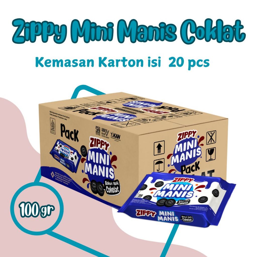 

ZIPPY MINI MANIS RASA COKLAT 100 Gr Biskuit Kemasan Karton - Isi 20 pcs